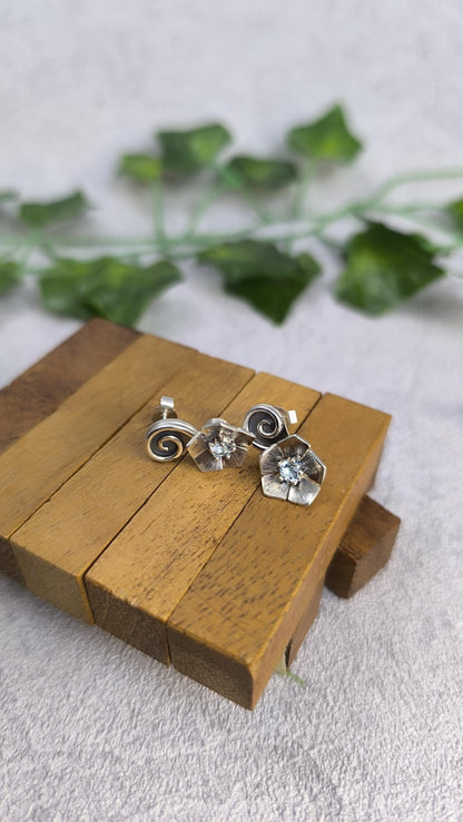 Spinning Flower Earrings with Aquamarines